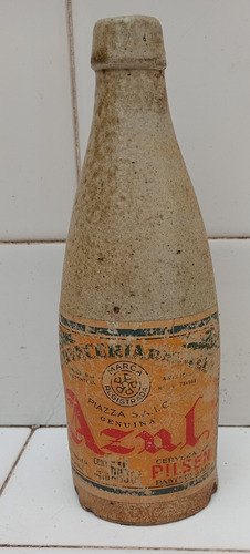 Antigua Botella Porron Gress Cerveza Azul Piazza Leer Descri (Usado)
