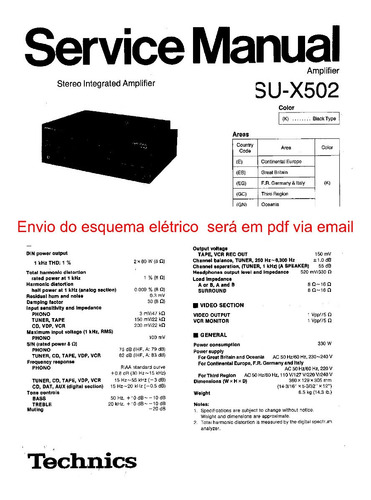 Esquema Amplificador Technics Su X502 Sux502 Via Email (Usado)