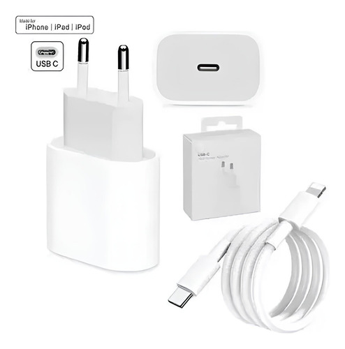 Carregador Turbo P/ Iphone 8 Plus X Xr 11 12 13 14 Pro Max C Branco
