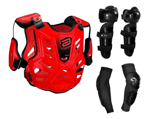 Kit Colete Asw Maxx Cross Vermelho Joelheira Cotoveleira Ims