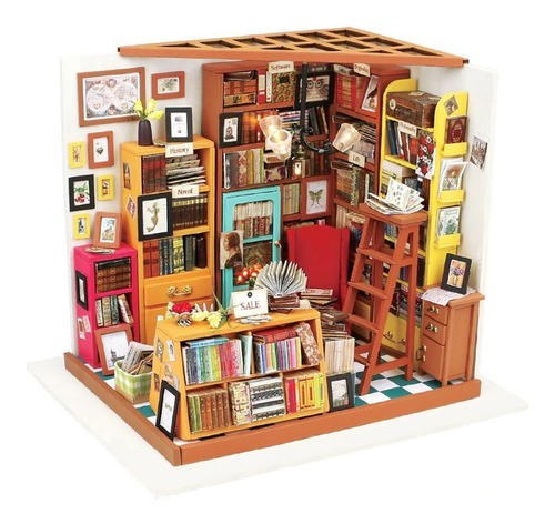 Casa Armable Miniatura De Madera Con Luz Led Librería 23 Cm