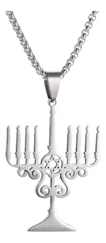 Collar Estrella De David Candelabro Judio Acero Inoxidable