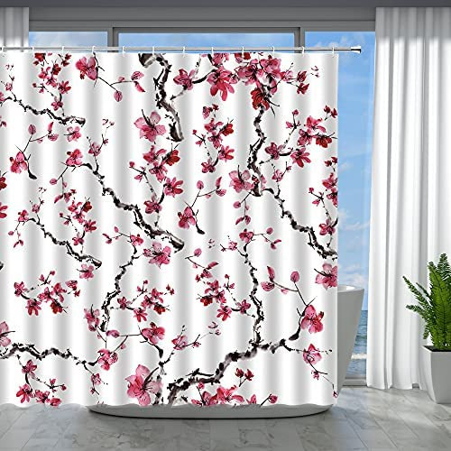 F Cortina De Ducha Evrcvar, Color Rojo, Diseño De Flor De