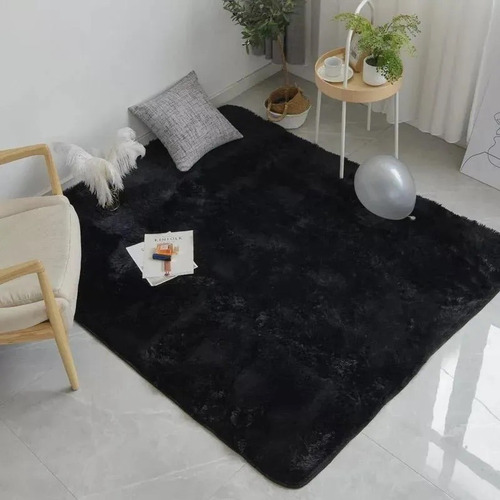 Tapete Negro Alfombra Peluda Tapete Peluche Grande 230×150cm