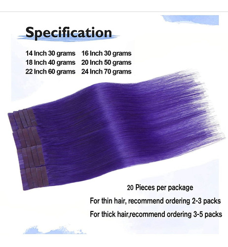 Extensiones De Cabello Humano 60gr 22in Lila
