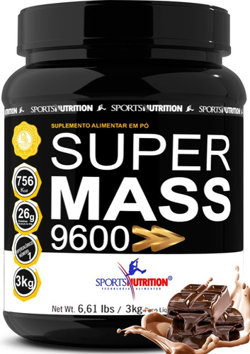 Hipercalórico Super Mass 9600 Sports Nutrition 3kg - Sabor Chocolate