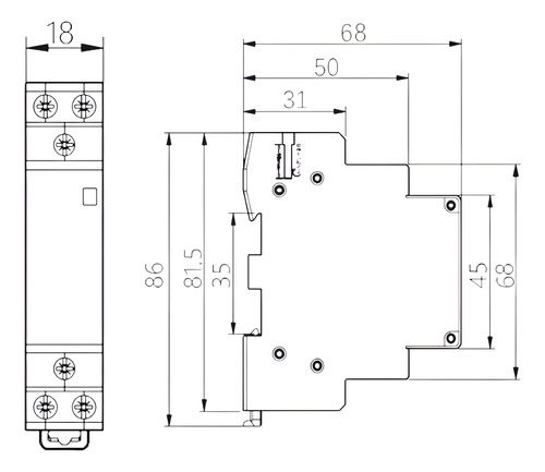 Contactor Modular 25a Nc + No 220v Riel Din 1 Puesto