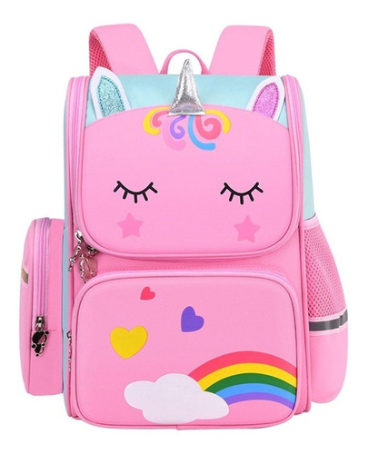 Mochila escolar viaje Genérica ML-012201 color rosa diseño unicornio 25L
