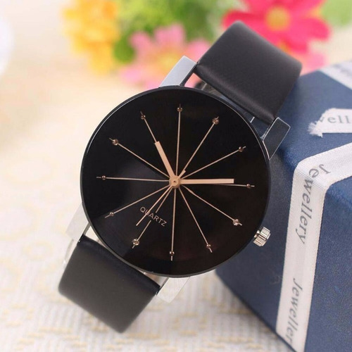 Relógio Feminino Casual Pequeno Social Preto Pulseira Couro