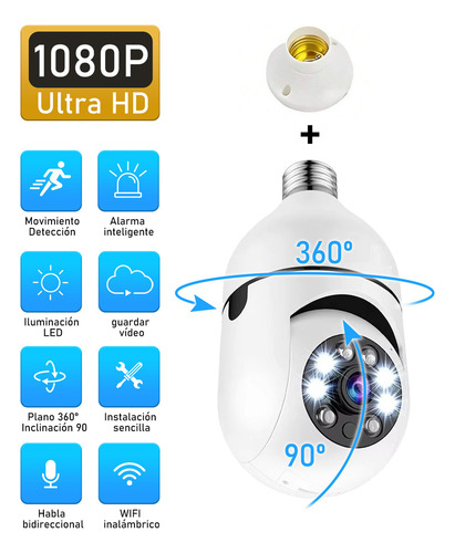 2pcs Cámara De Seguridad Wifi De 360° Visión Nocturna Alarma