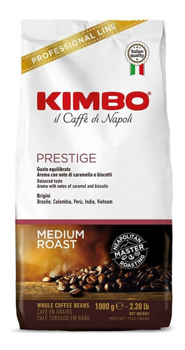 Café Kimbo En Grano Pretige 1kg 80% Arábica 20% Robusta