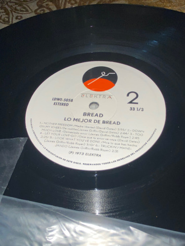 Disco Lp Lo Mejor De Bread Elektra Récords, Mexico 1973 Estándar (Usado)