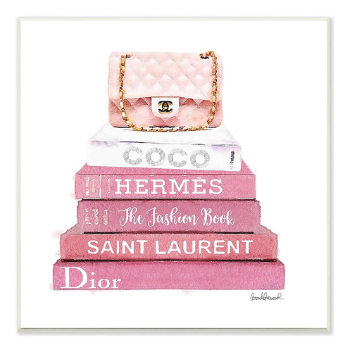 Stupell Industries Pink Book Stack Fashion Handbag Wall Plaq