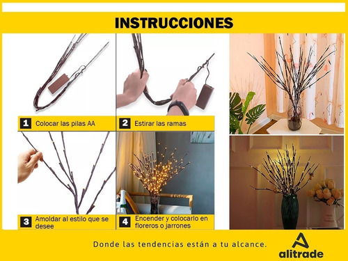 Imagen 5 de 10 de Luces Decorativas Interior Led Pila Calida Arbol Ramas 70cm
