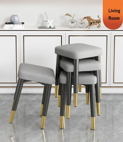 Set 4 Taburetes Apilables Negro Con Dorado Cocina, Jardin