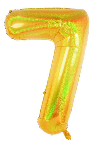 Balão Metalizado Para Festas Nº 7 Dourado Holográfico 101cm