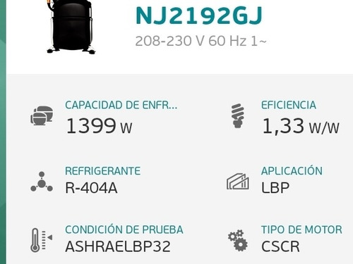 Motor Compresor Hermético Marca Embraco 1 1/4 Hp Lbp Nj2192j