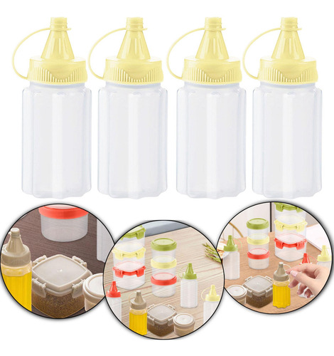 4 Botellas Pequeñas Exprimibles, Tarros De Botella Amarilla