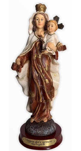 Virgen Del Carmen 21cm. Di Angelo Base De Madera