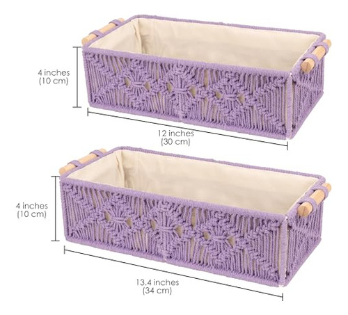 Cestas De Almacenamiento De Macramé Morado, Juego De 2