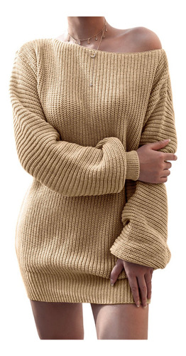 Vestido Tipo Suéter De Punto Para Mujer, Con Hombros Descubi