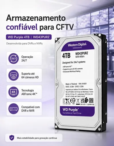 Disco Rígido Wd Purple Hd 4tb Para Cftv Wd43purz Intelbras | Frete