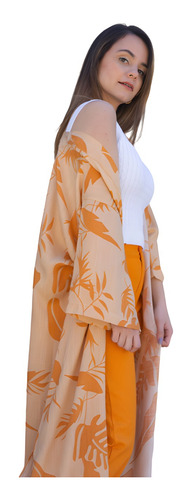 Kimono De Lino Estampado Largo Kylie