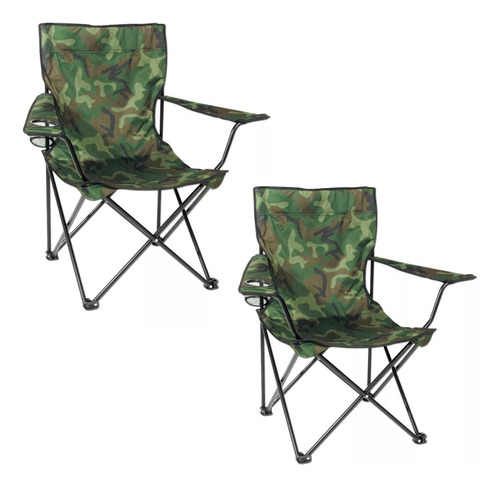 Set X 2 Sillas Plegables Camping Camuflada Con Bolso Ram