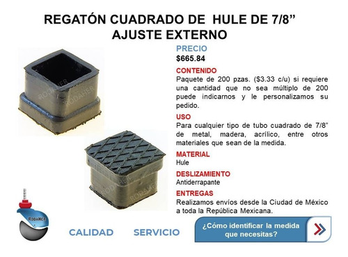 Regatón Tapón Cuadrado De Hule De 7/8 Paq. 200 Pzas. Env. In