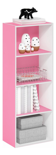 Estantería Para Libros 4 Niveles Color Rosa Y Blanco