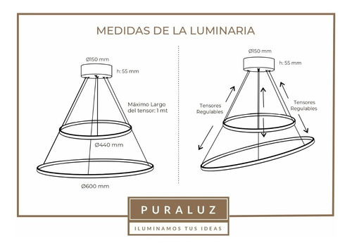 Imagen 4 de 10 de Moderna Lampara Colgante Led Doble Anillo 66w 2 Luces Diseño