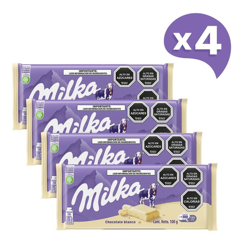 Pack X4 Chocolate Milka® Blanco Barra 100g