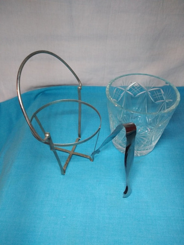 Imagen 2 de 4 de Hielera De Cristal Blanco Con Soporte Y Pinza /