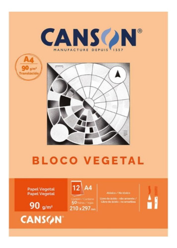 Bloco Canson Papel Vegetal 90 A4 95g 50 Folhas