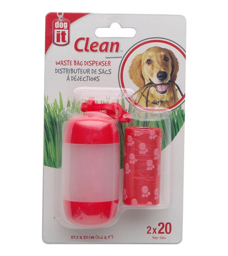 Dog It Dispensador De Bolsas Rojo 2 Rollos De 20 Bolsas C/u