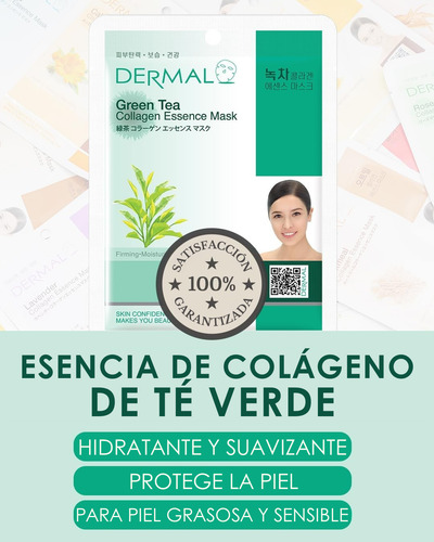 Dermal, Mascarilla Té Verde X10, Hidratante Y Calmante
