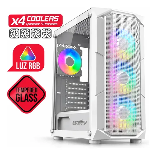 Level Up Hercules Gabinete Gamer Vidrio Templado X4 Fan Rgb Color Blanco
