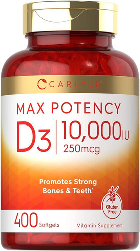 Vitamina D3 10,000iu Natural 400 Softgels Sabor Sin sabor