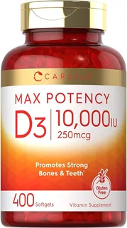 Vitamina D3 10,000iu Natural 400 Softgels Sabor Sin sabor