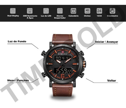 Relógio Naviforce Masculino Militar Esportivo Pulseira Couro