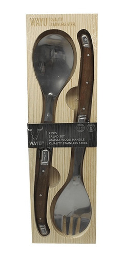 Set Cucharas Caja Madera Wayu Ensalada Parrilla Cocina