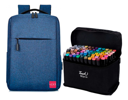 Mochila Portalaptop Con Cargador Usb + 80 Drypens Marcadores