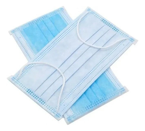Cubrebocas Tricapa Plisado Termosellado, 50 Piezas Azul Azul Liso