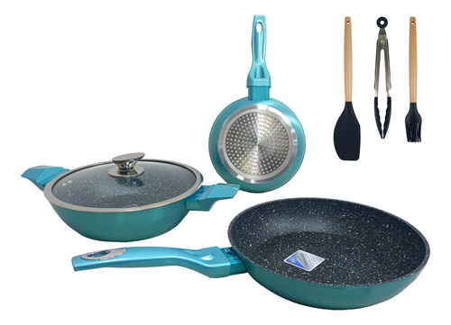 Batería De Cocina Milano De Ceramica Color Jade Con 7 Piezas