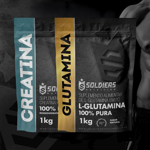 Kit: 1Creatina 1kg + 1Glutamina 1kg Sabor 100% Puro - Soldiers