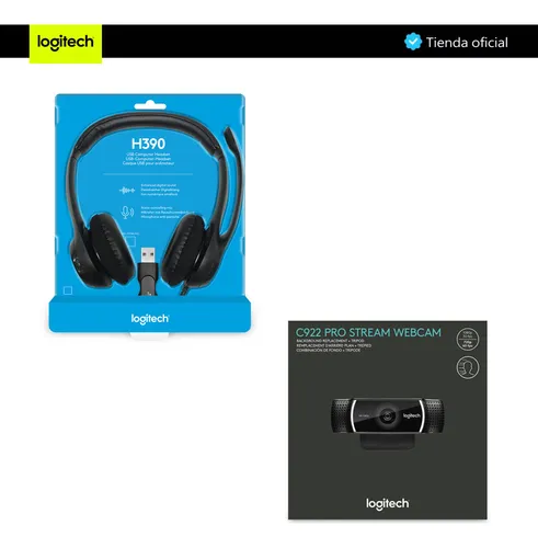 Combo Logitech Diadema H390 Estéreo + Cámara Web C922 1080p