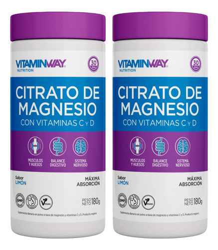 Citrato De Magnesio En Polvo Bebible 180 Gr X2 Vitamin Way