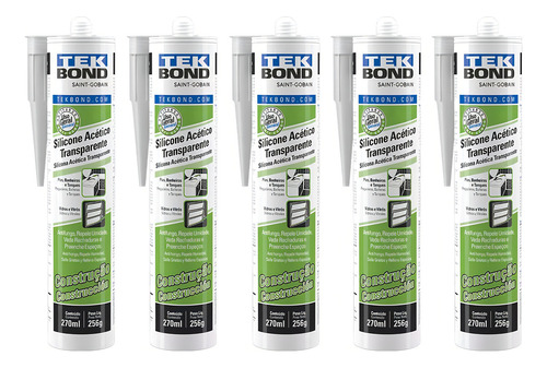 Kit 5 Silicones Transparente Acético Vedação 256g Tekbond