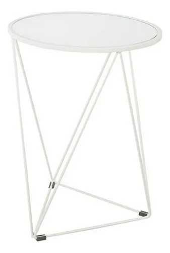 Mesa De Acero Triangular Con Espejo Redondo, Blanca 18 X 24