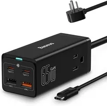 Comprar Cargador Rápido Baseus PowerCombo 65W: Cargador 6 en 1 con 2 Tomas AC + 4 Puertos USB Tipo C , GaN PD, Cable 1 metro Tipo-C Incluido, Ideal para Laptops, iPhone, Samsung, iPad y Viajes,Color Negro